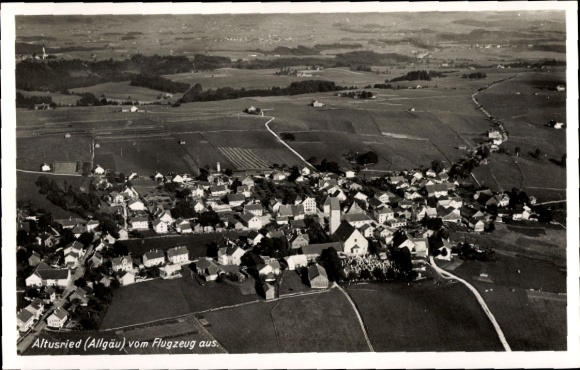 Postcard Altusried im Allgäu, aerial view of rural surroundings, residential buildings