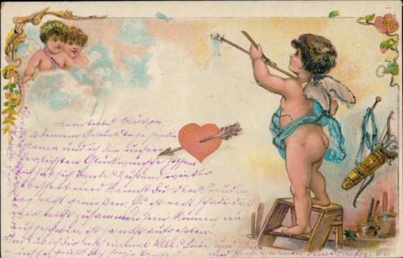 Chromo-Litho love pen, hearts, arrows, kitsch