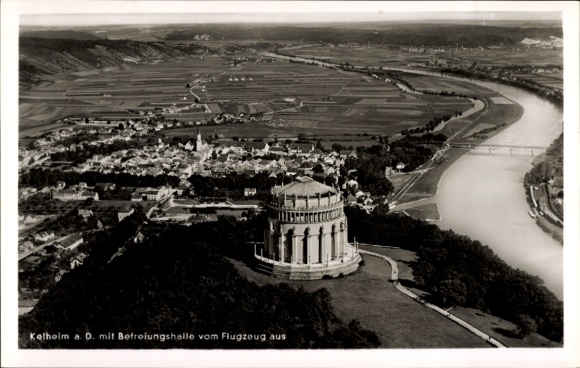 Postcard Kelheim an der Donau Lower Bavaria, Befreiungshalle, aerial photograph