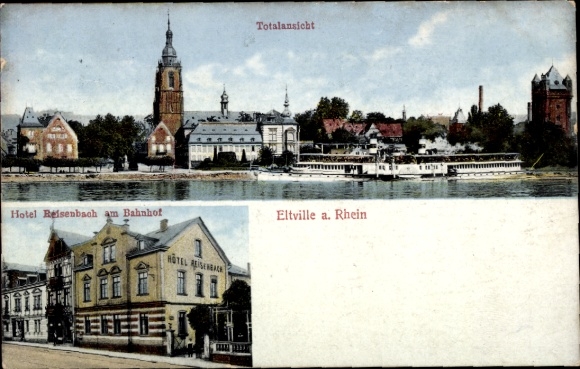 Ak Eltville am Rhein Hessen, Totalansicht, Hotel Reisenbach am Bahnhof, Eltville a. Rhein