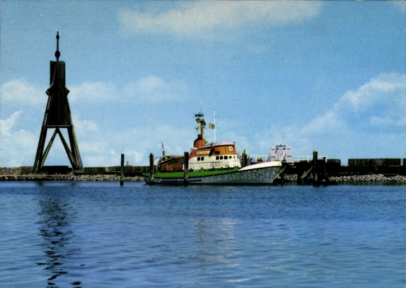 Postcard Nordseebad Cuxhaven, Kugelbake with sea rescue cruiser