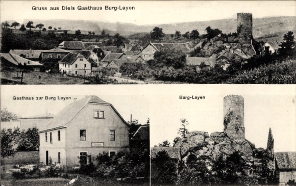 Postcard Rümmelsheim Bingerbrück Land, Layen Castle, Diels Inn