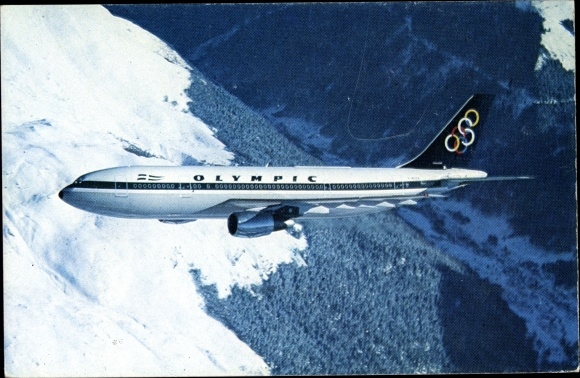 Postcard Greek passenger plane, Olympic Airways, Airbus A 300