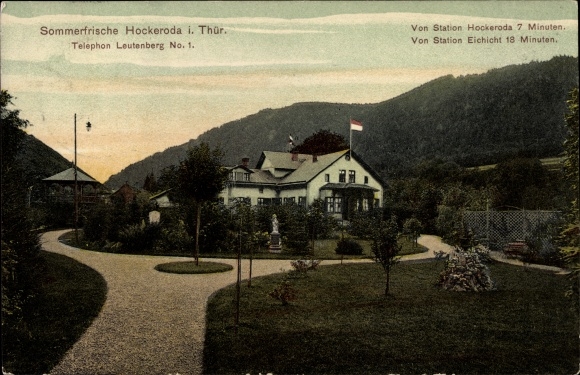 Postcard Hockeroda Kaulsdorf Thuringia, summer resort, restaurant, exterior view from the garden