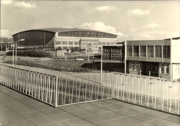 Ak Schwerin in Mecklenburg, Sport- und Kongreßhalle, schwarz-weiße Fotografie, 1960er Jahre