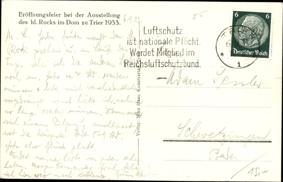 Postcard Trier, opening ceremony at the exhibition of St. Rocks in the cathedral 1933