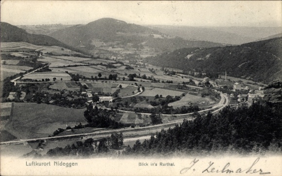Postcard Nideggen in the Eifel, climatic health resort view into the Rur valley, J. Zeilmaker
