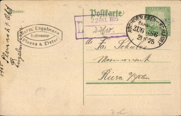 KP kolejowa Aschersleben - Kohlfurt, pociąg 686, 21.10.25, na pocztówce stacjonarnej