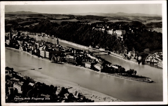 Postcard Passau in Lower Bavaria, aerial view