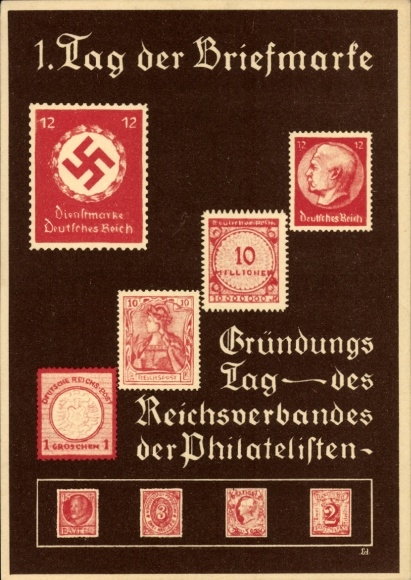 Postzegels Ak 1. Dag van de postzegel, oprichtingsdag van de Reichsverband der Filatelisten