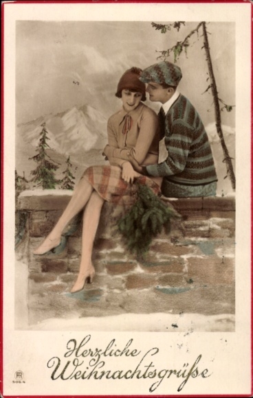 Postcard Congratulations Christmas, loving couple, fir branches