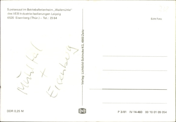 Postcard Eisenberg in Thuringia, fulling mill, company holiday home, dining room