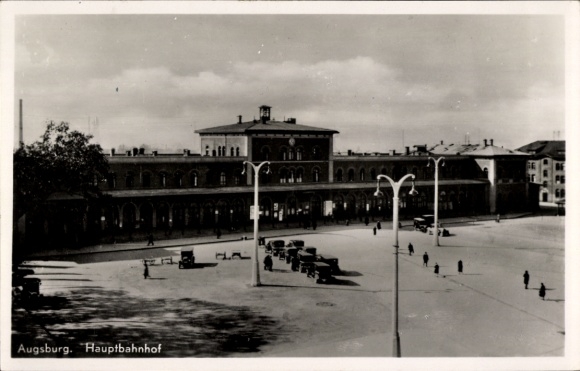 Postcard Augsburg in Swabia, main station