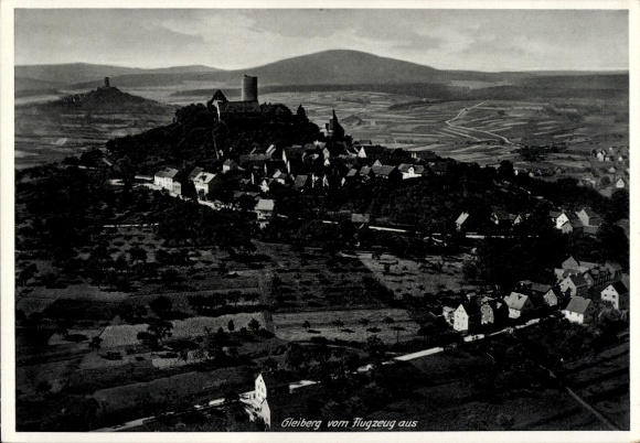 Postcard Gleiberg Wettenberg in Hesse, aerial photograph