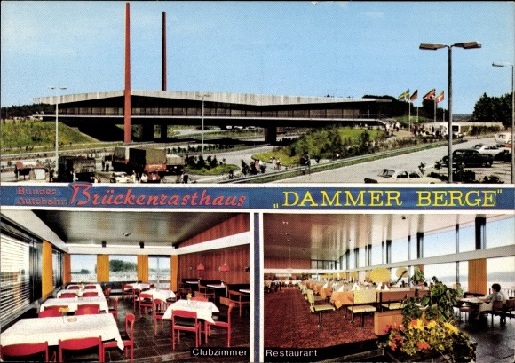 Postcard Nellinghof Schierberg Neuenkirchen Vörden in Oldenburg, Autobahn Brückenrasthaus Dammer Berge