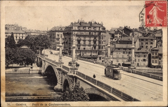 Postcard Genève Geneva City, Coulouvrenire Bridge, Tram, Bridge