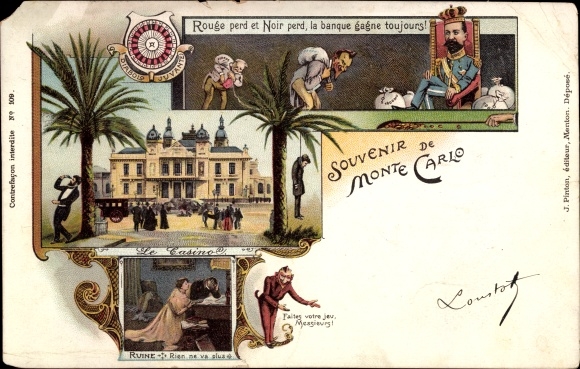 Chromo-Litho Monte Carlo Monaco, Le Casino, Ruin, Ren no longer goes, heck, the bank always wins