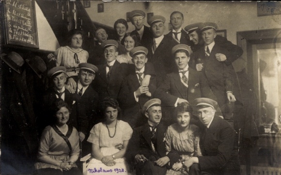 Studentika Photo Postcard Group of Students with Young Women, St. Nicholas 1920