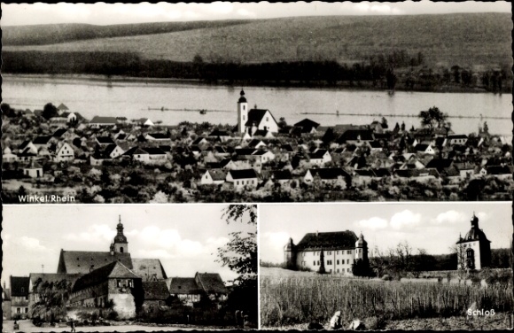Ak Winkel am Rhein Rheingau, Schöne Landschaft,  Gebäude, Fluss, nfotografie