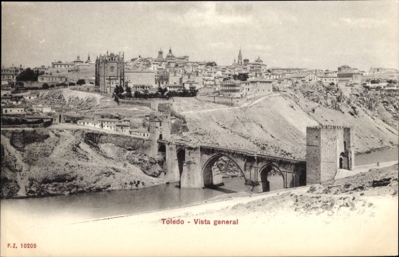 Ak Toledo Kastilien La Mancha Spanien, Brücke, Stadtansicht, Fluss, historische Architektur