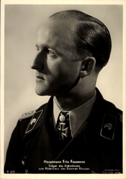 Postcard Captain Fritz Fessmach, Knight's Cross holder, Oak Leaves, German Wehrmacht