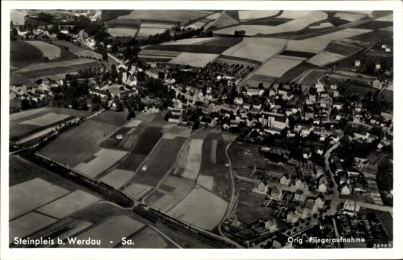 Postcard Steinpleis Werdau in Saxony, aerial photograph