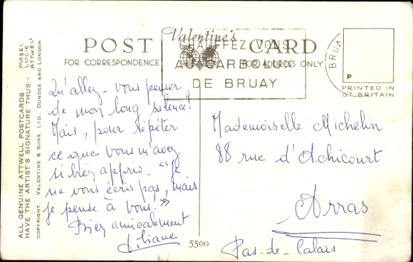 Artist Postcard Attwell, Mabel Lucy, Girl and boy on a bicycle, tandem