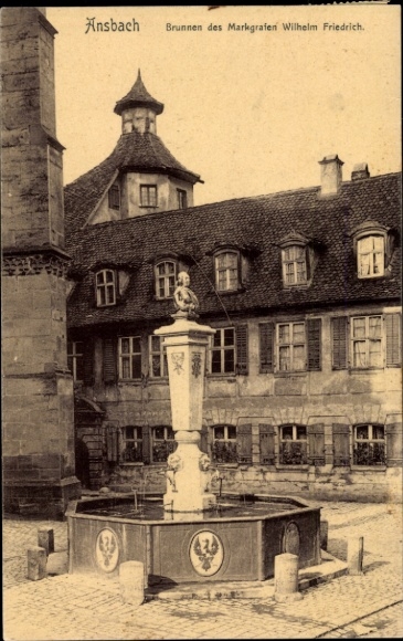 Postcard Ansbach in Middle Franconia Bavaria, fountain of Margrave Wilhelm Friedrich