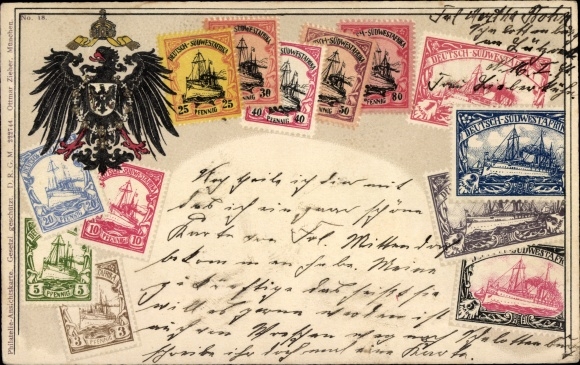 Embossed Coat of Arms Stamps Postcard Deutsch Südwestafrika, Schwarzer Adler