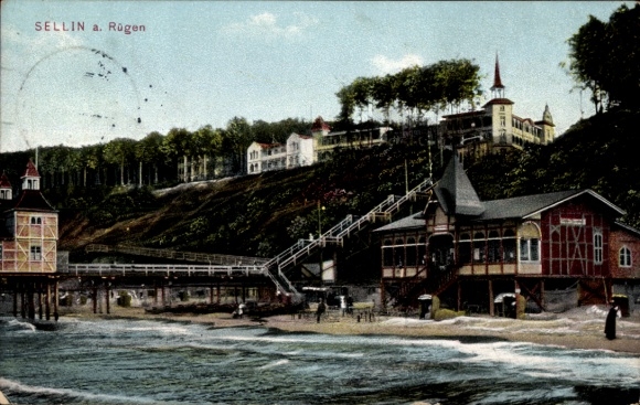 Ak Baltische Zee resort Sellin op Rügen, pier, badhuis, hotels