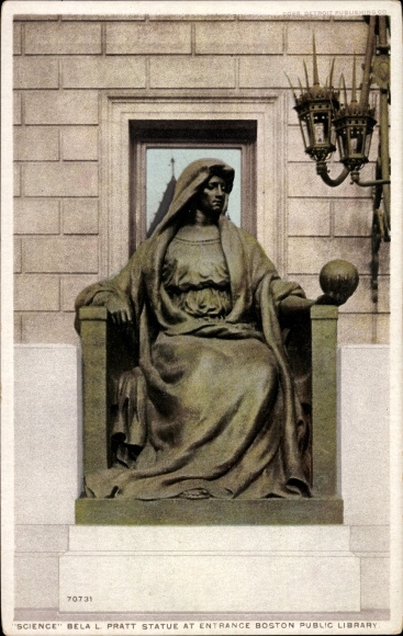 Postcard Boston Massachusetts USA, Public Library, Bela Lyon Pratt Statue