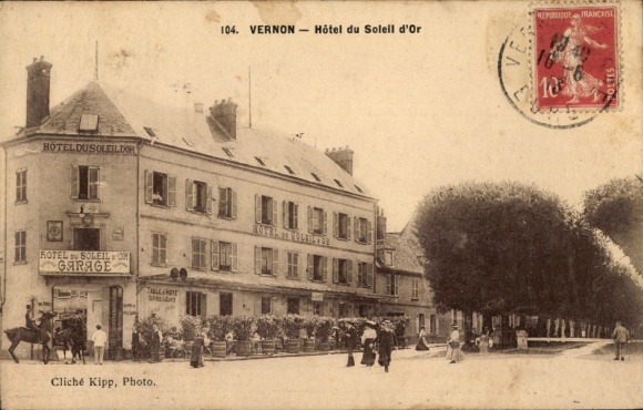 Ak Vernon Eure, Hotel du Soleil d'Or, Garage, Cliché Kipp, Photo.