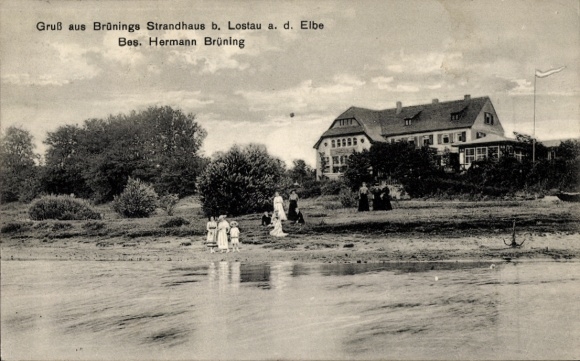 Ak Lostau an der Elbe Möser Jerichower Land, Brünings Strandhaus, Inh. Hermann Brüning