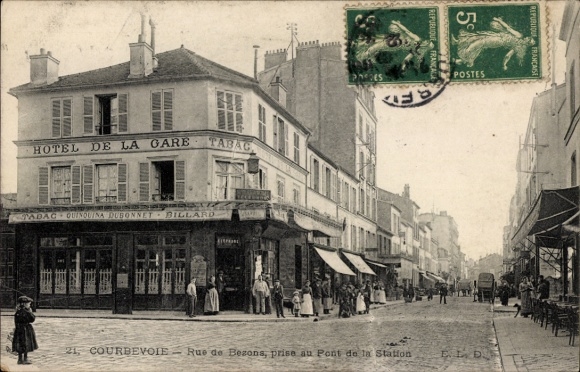 PC Courbevoie Hauts de Seine, Hotel de la Gare, Rue de Bezons, tobacco, architecture, street view