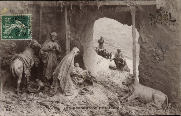 Postcard Plastic by Domenico Mastroianni, Nativity scene, Holy Family, Les Bergers de Betlehem