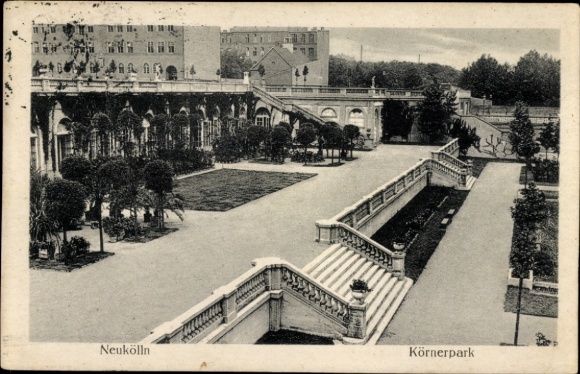 Postcard Berlin Neukölln, Körnerpark, open staircase