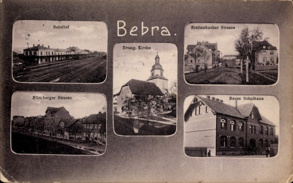 KP Bebra an der Fulda Hessen, dworzec kolejowy, kościół protestancki, nowy budynek szkoły, Nürnberger Straße