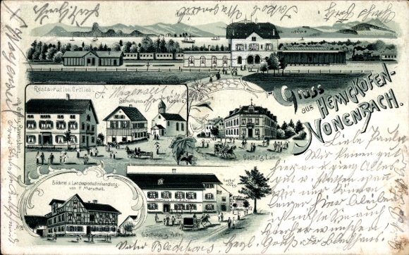 Litho Nonnenbach Hemigkofen Kressbronn, Bahnhof, Restauration Ortlieb, Gasthof zum Lamm, Adler