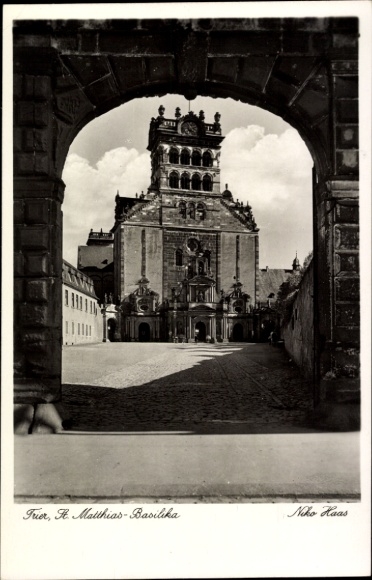 Ak Trier an der Mosel,  St. Matthias-Basilika, schwarz-weiß, Neko Haas