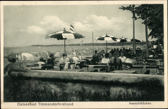 Postcard Timmendorfer Strand in Ostholstein, terrace area, lake castle