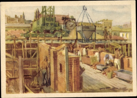 Ak Magdeburg an der Elbe, Aufbau, Alte Kraft, Baustelle