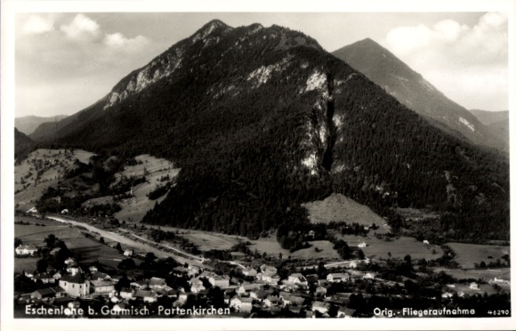 Postcard Eschenlohe in Upper Bavaria, aerial photograph