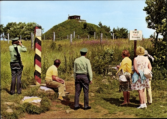 Postcard border overview point parking lot Black Moor Hochrhön, earth bunker, GDR