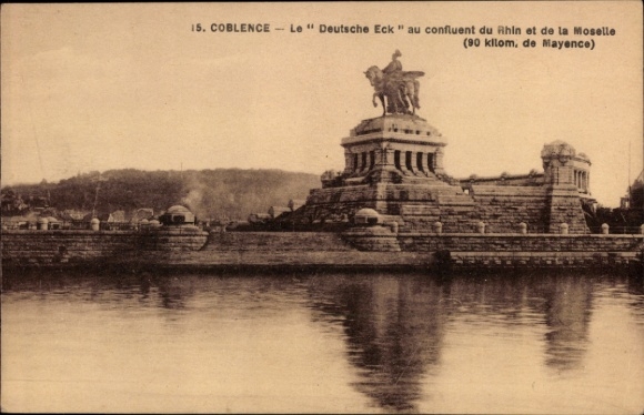 KP Koblenz am Rhein, Coblence, Deutsches Eck, statua, Ren, Moselle, Coblence