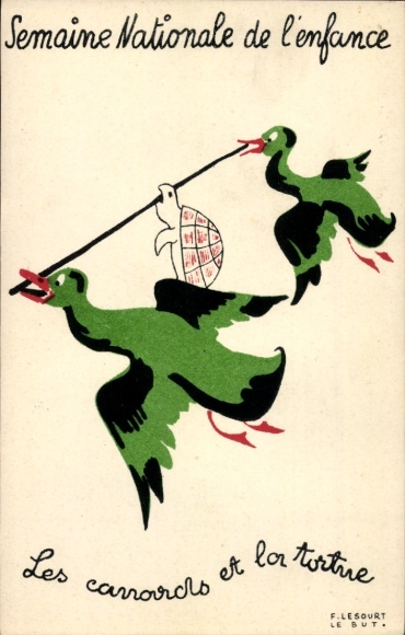 Postcard National Children's Week, Ducks and the Turtle, Fable