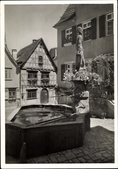 Postcard Marbach am Neckar, Schiller&#39;s birthplace, ancient fountain with the wild man