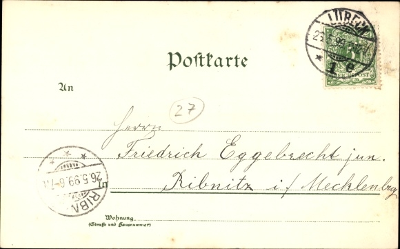Litho Teterow in Mecklenburg, openbare school, Rostock Gate, gemeentehuis