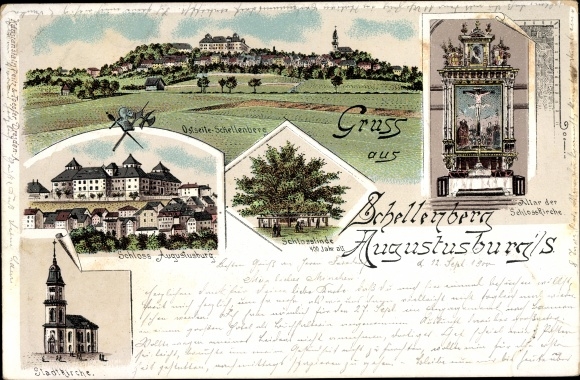 Litho Schellenberg Leubsdorf im Kreis Mittelsachsen, Altar der Schlosskirche, Schloss Augustusburg