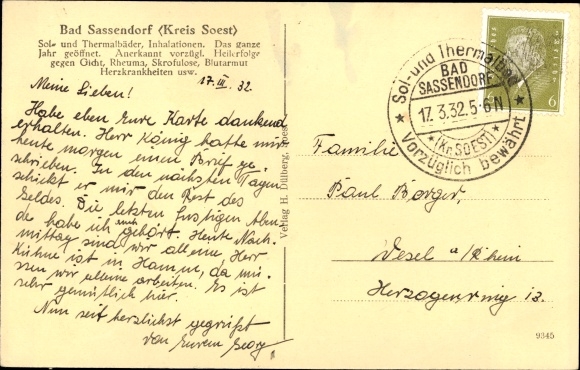 Postcard Bad Sassendorf in the district of Soest, Kurhaus, graduation house, music hall, Charlottenquelle