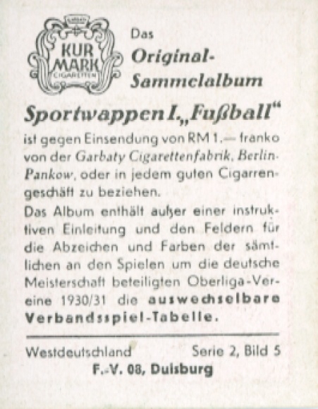 Obraz kolekcjonerski herb sportowy, piłka nożna, Niemcy Zachodnie, FV 08 Duisburg, zdjęcie nr 5